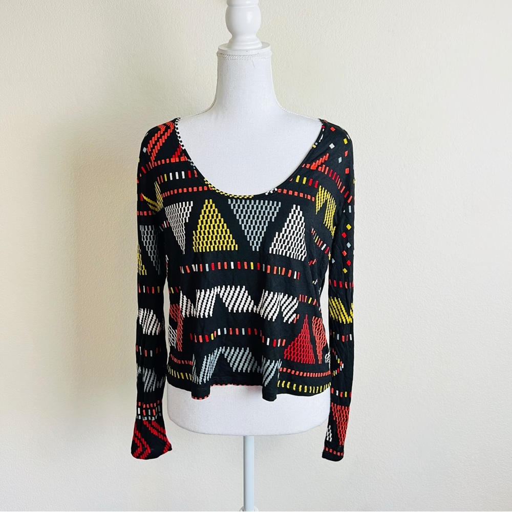 Urban Outfitters Black Orange Tribal Boxy Long Sleeve Shirt Blouse